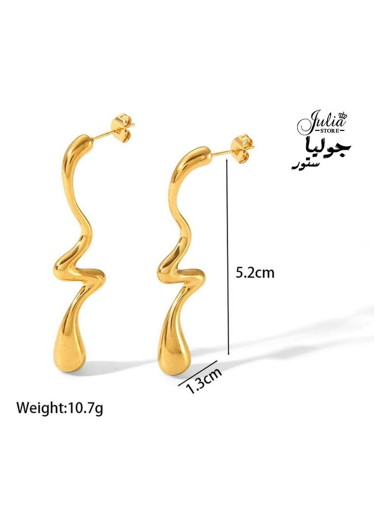 Julia Store Fashion 18K Gold Plated Stainless Steel Irregular Water Drop Long Dangle Earrings Unique Trendy Women  - Image 2