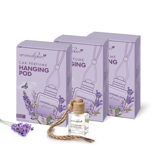 Aromahpure Premium Car Perfume Hanging Pod |10 ML |French Lavender Car Air Freshener |Natural Fragrance Oils in Glass Bottle with Wooden Diffuser Lid |Last Upto 30 Days Pack of 3, IFRA Certified - Image 1