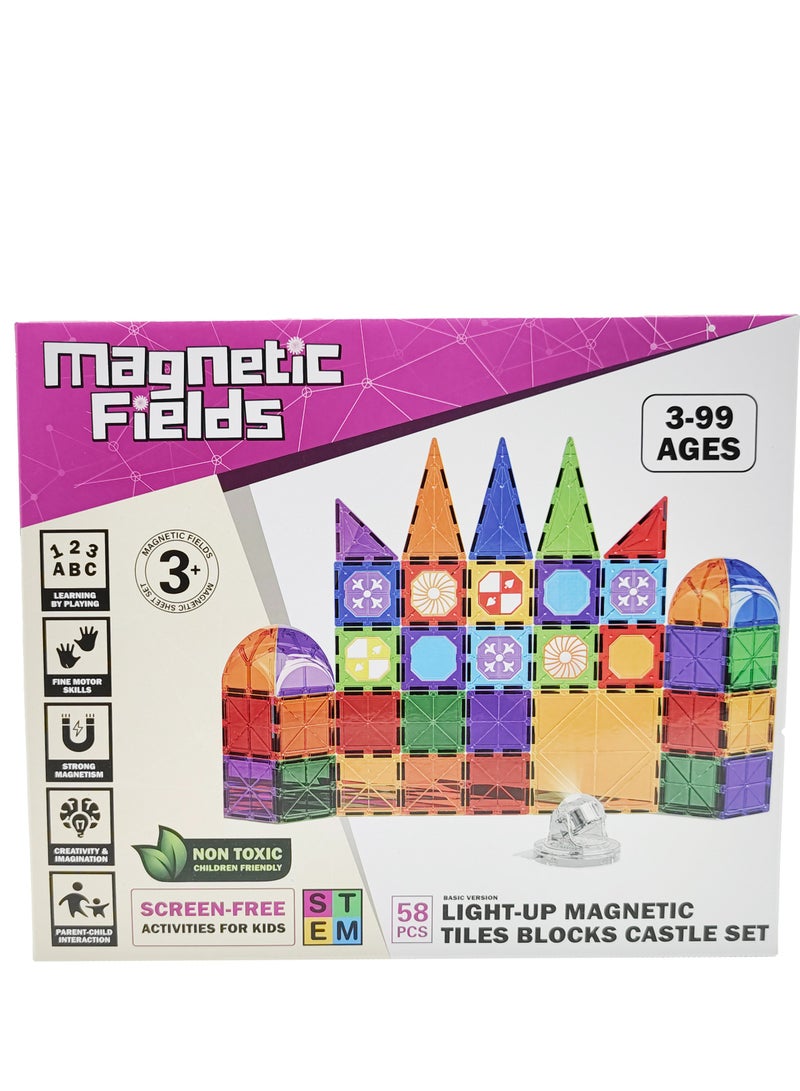 Magnetic Fields-Light Magnetic Tiles Blocks Castle set- 58 Pcs - Image 2