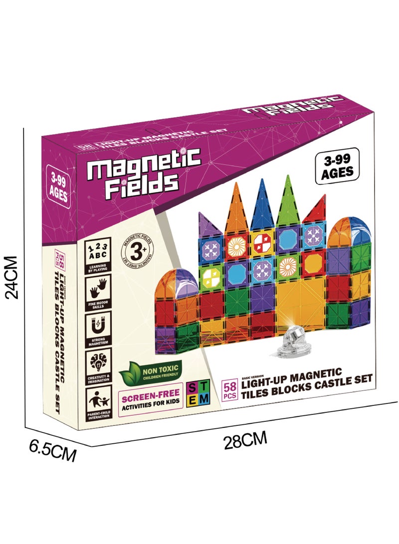 Magnetic Fields-Light Magnetic Tiles Blocks Castle set- 58 Pcs - Image 3