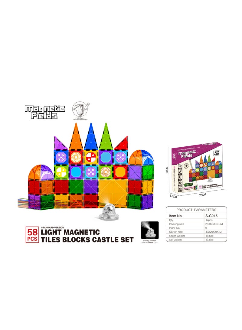 Magnetic Fields-Light Magnetic Tiles Blocks Castle set- 58 Pcs - Image 4