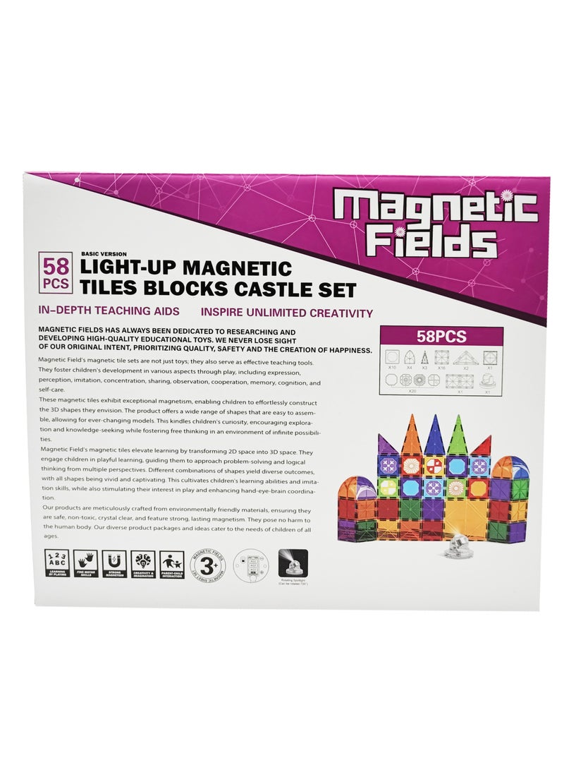 Magnetic Fields-Light Magnetic Tiles Blocks Castle set- 58 Pcs - Image 5