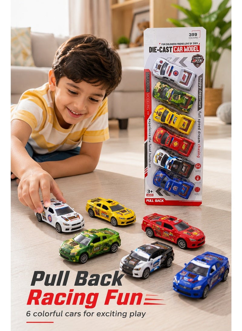 Die-Cast Car Model Set 6PCS, Pull Back Racing Toy Cars with Assorted Colors, Mini Metal Style Vehicle Pack for Kids 3+, Racing Play, Gift, Party and Collection - Image 3