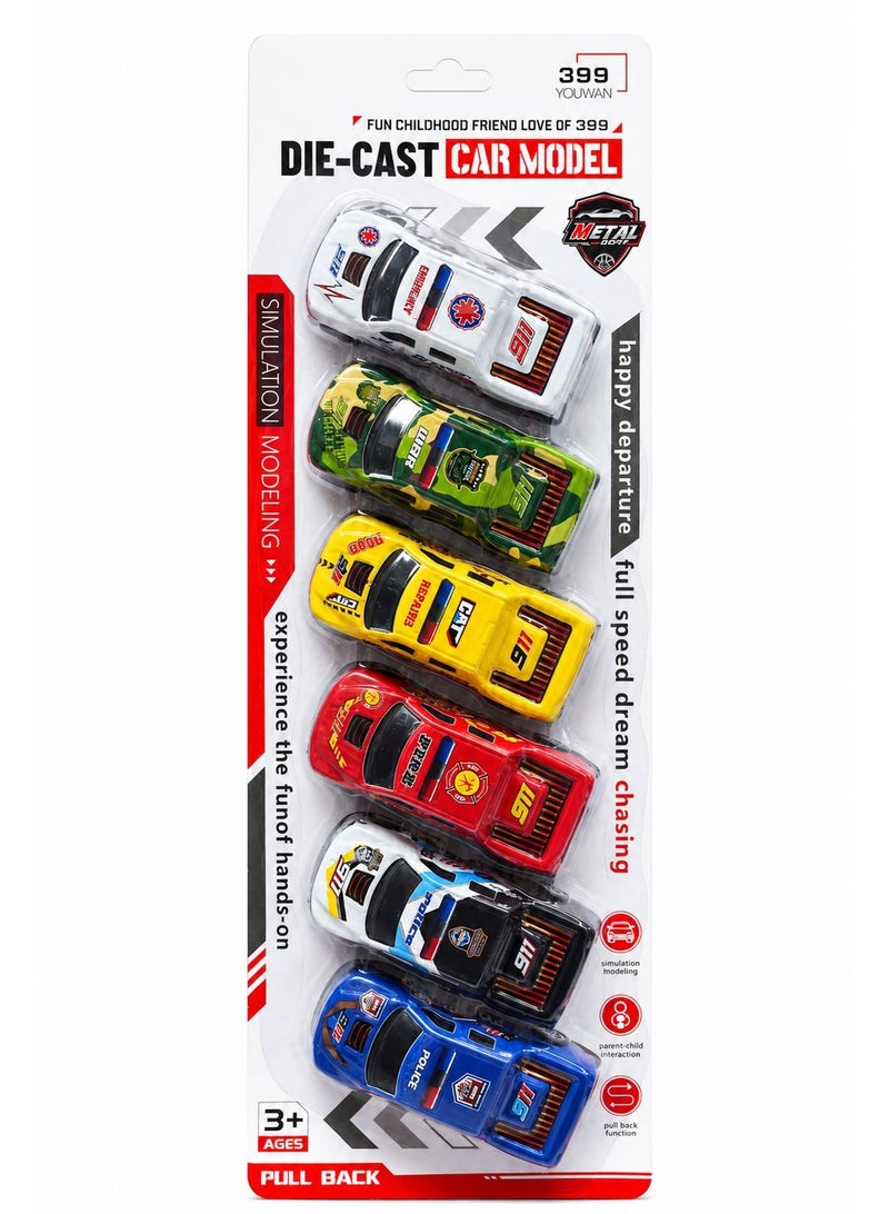 Die-Cast Car Model Set 6PCS, Pull Back Racing Toy Cars with Assorted Colors, Mini Metal Style Vehicle Pack for Kids 3+, Racing Play, Gift, Party and Collection - Image 1