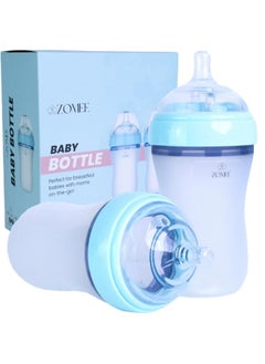 Zomee Silicone Ergonomic Baby Bottle Set: 9 oz Natural-Feel Nipple, Variable Flow, Anti-Colic Design, Leak Proof Cap for Infants and Toddlers (Set of 2)