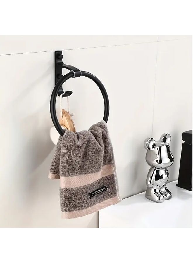 Black Wall Mounted Aluminum Towel Ring Round Rack For Bathroom Shower - Image 1