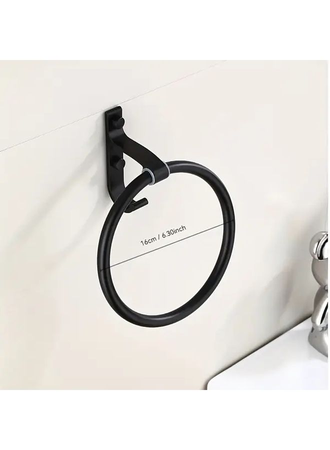 Black Wall Mounted Aluminum Towel Ring Round Rack For Bathroom Shower - Image 3