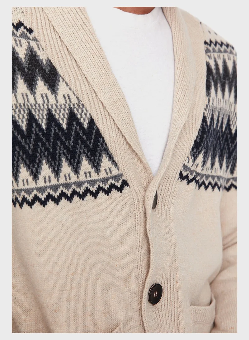 Trendyol Man Zip Zag Stripe Slim Fit Cardigan
