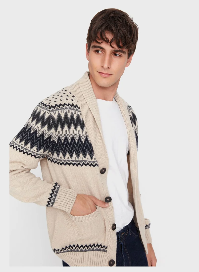 Trendyol Man Zip Zag Stripe Slim Fit Cardigan