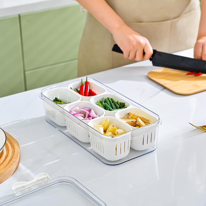 MANO Serving Trays for Party Divided Veggie Tray with Lid Sealed Sectioned Fruit Snack Serving Platter Vegetable Storage with 6 Compartments Snackle Box Charcuterie Container Fridge Organizer - Image 4