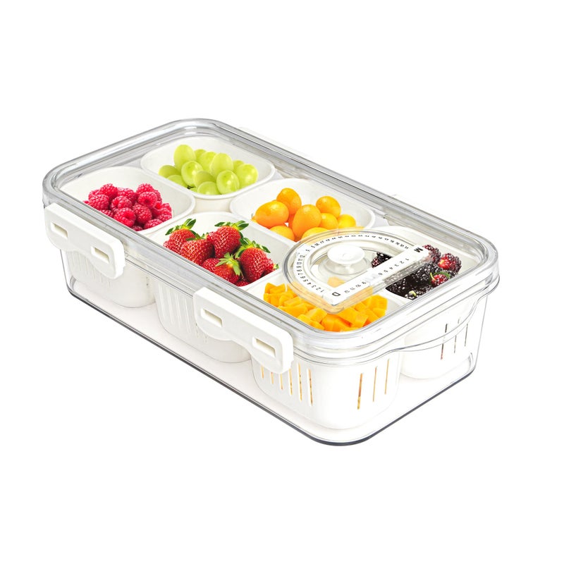 MANO Serving Trays for Party Divided Veggie Tray with Lid Sealed Sectioned Fruit Snack Serving Platter Vegetable Storage with 6 Compartments Snackle Box Charcuterie Container Fridge Organizer - Image 1