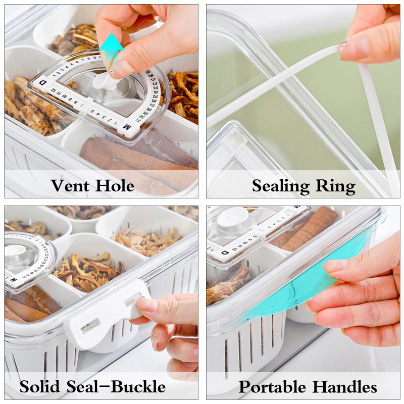 MANO Serving Trays for Party Divided Veggie Tray with Lid Sealed Sectioned Fruit Snack Serving Platter Vegetable Storage with 6 Compartments Snackle Box Charcuterie Container Fridge Organizer - Image 3