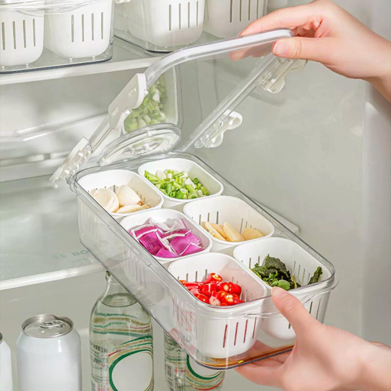 MANO Serving Trays for Party Divided Veggie Tray with Lid Sealed Sectioned Fruit Snack Serving Platter Vegetable Storage with 6 Compartments Snackle Box Charcuterie Container Fridge Organizer - Image 2