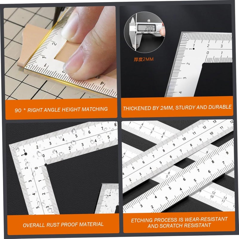 قطعتان مسطرة مربع L بزاوية 90 درجة من الفولاذ المقاوم للصدأ بمقياس مزدوج لمربع التأطير، لاستخدام النجارين والمهندسين - Image 3