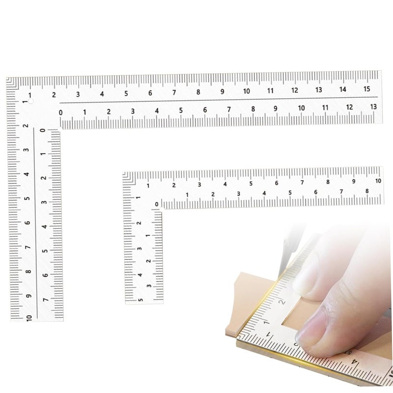 قطعتان مسطرة مربع L بزاوية 90 درجة من الفولاذ المقاوم للصدأ بمقياس مزدوج لمربع التأطير، لاستخدام النجارين والمهندسين - Image 2
