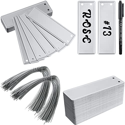 Ioffersuper 200 Aluminum Plant Tags with 200 Metal Wires - Double Sided Write On Metal Labels - Solid Stamping Tags - Waterproof Outdoor Plant Markers for Trees, Greenhouses - Image 1