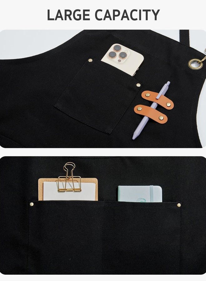 Syntus Chef Apron for Men Women with Pockets, Cotton Canvas Adjustable Work Apron Heavy Duty, Black - Image 4