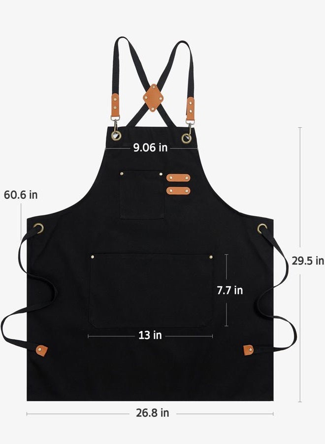 Syntus Chef Apron for Men Women with Pockets, Cotton Canvas Adjustable Work Apron Heavy Duty, Black - Image 2