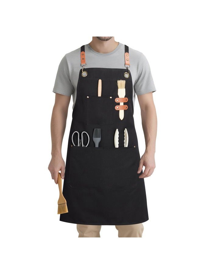 Syntus Chef Apron for Men Women with Pockets, Cotton Canvas Adjustable Work Apron Heavy Duty, Black - Image 1