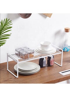 RACK STORE Cabinet Shelf Countertop Organizer For Kitchen Cupboard Space Saving Storage Metal Holders Organizer For Plates Dinnerware Cups And Foods Small Size White Colour  - Image 1
