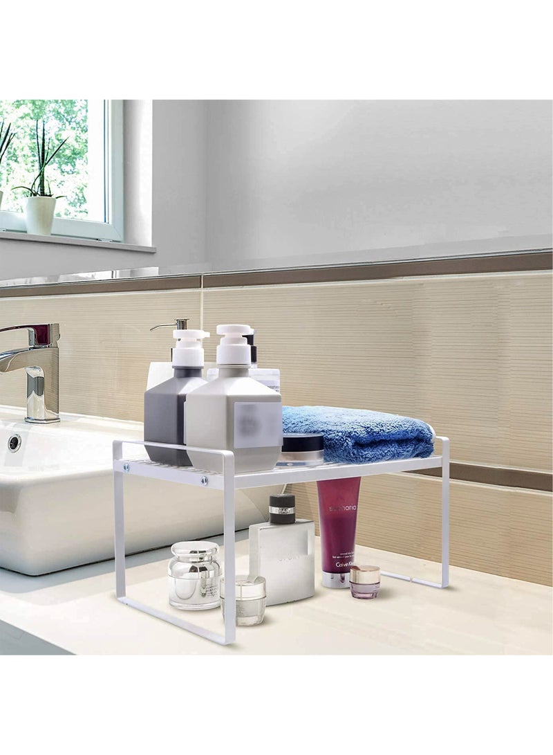 RACK STORE Cabinet Shelf Countertop Organizer For Kitchen Cupboard Space Saving Storage Metal Holders Organizer For Plates Dinnerware Cups And Foods Small Size White Colour  - Image 2
