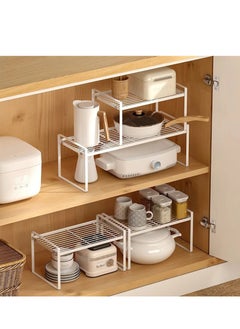 RACK STORE Cabinet Shelf Countertop Organizer For Kitchen Cupboard Space Saving Storage Metal Holders Organizer For Plates Dinnerware Cups And Foods Small Size White Colour  - Image 4