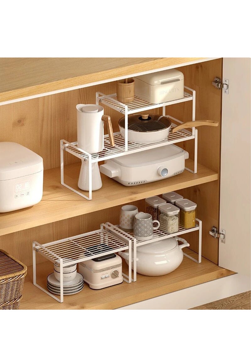 RACK STORE Cabinet Shelf Countertop Organizer For Kitchen Cupboard Space Saving Storage Metal Holders Organizer For Plates Dinnerware Cups And Foods Small Size White Colour  - Image 4