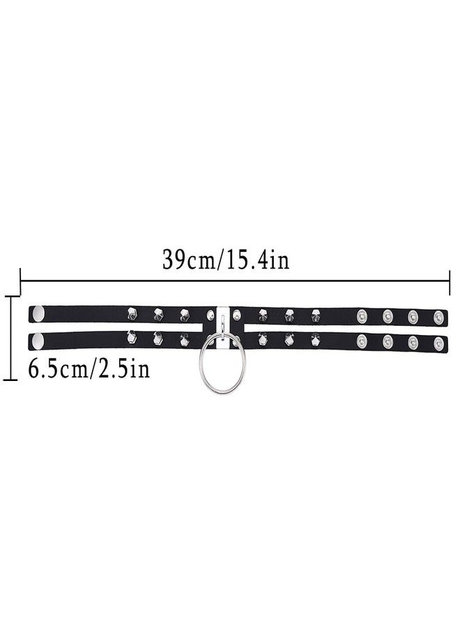 Obmyec Black Leather Choker Punk Short Collar Gothic 2-tier Circle Rivet Necklace Soft PU Leather Short Neck Accessories for Women (Black-2) - Image 5