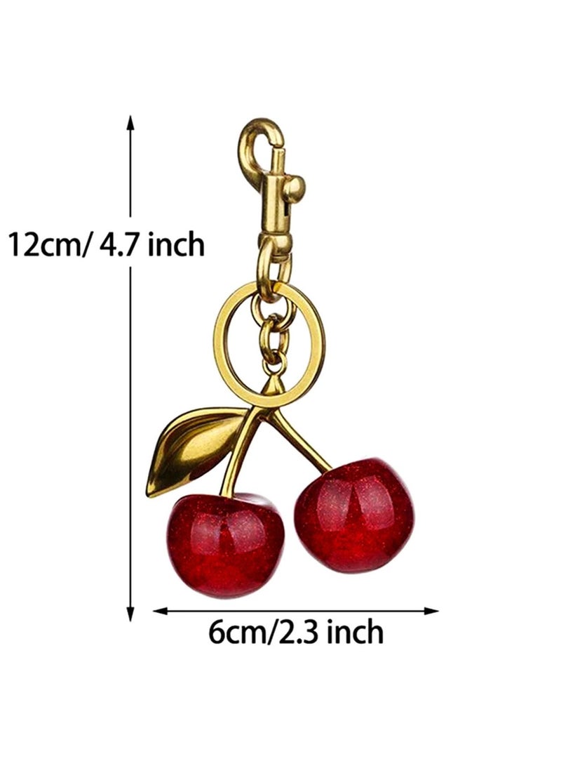 VIUAUAX سلسلة مفاتيح، حلية حقيبة كرز لامعة مع حلقة مفاتيح ومشبك، سلسلة مفاتيح سيارة مضادة للضياع، إكسسوارات معدنية وراتنجية لامعة للحقائب والحقائب. - Image 4