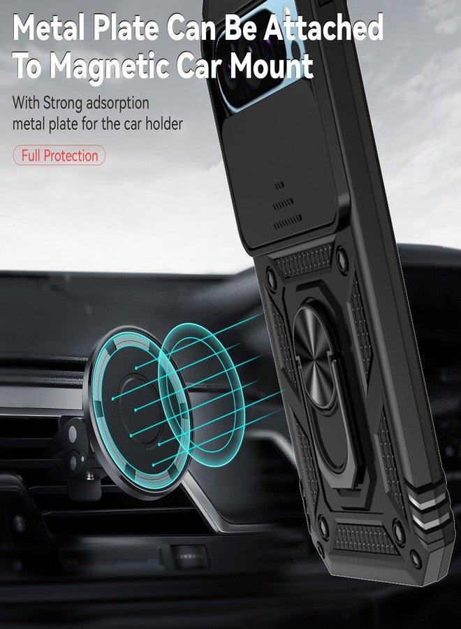 PUSHIMEI for Google Pixel 9 / Pixel 9 Pro Case with Slide Camera Cover HD Screen Protector [Military Grade Drop Tested] Magnetic Ring Holder Kickstand Protective Phone Case for Google Pixel 9/9 Pro, Black - Image 3