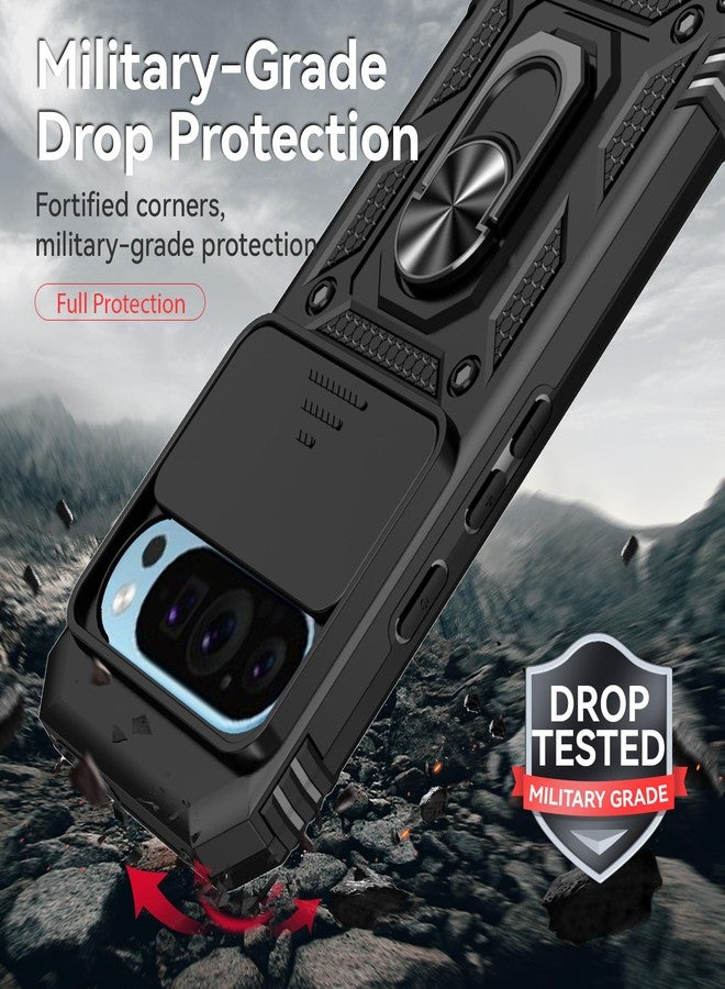 PUSHIMEI for Google Pixel 9 / Pixel 9 Pro Case with Slide Camera Cover HD Screen Protector [Military Grade Drop Tested] Magnetic Ring Holder Kickstand Protective Phone Case for Google Pixel 9/9 Pro, Black - Image 5
