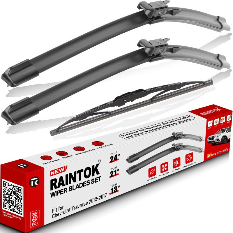 RAINTOK Windshield Wiper Blades Replacement for Chevy Chevrolet Traverse 2012 2013 2014 2015 2016 2017 Original Factory Quality Front Rear Wipers Blade Set for My Car 24 21 13 Pack of 3