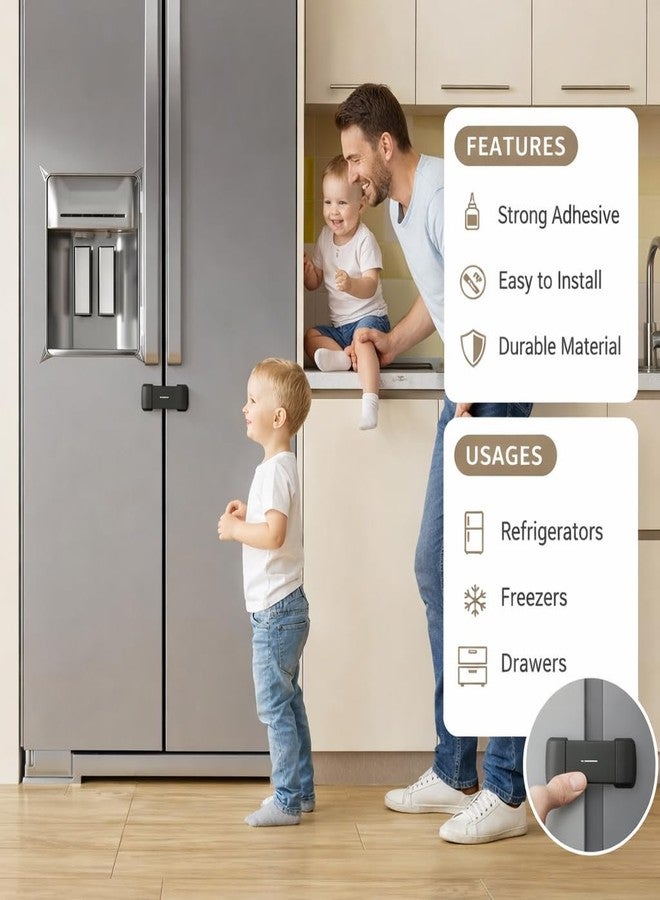 BASEEFY Child Safety Fridge Lock – No Drill Adhesive Lock for French Door & Side-by-Side Refrigerators, Baby Proof EN71-3 Safety Certified, Fits Up to 58mm Gap (Black, 1 Count) - Image 2
