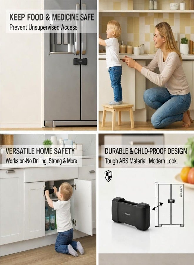 BASEEFY Child Safety Fridge Lock – No Drill Adhesive Lock for French Door & Side-by-Side Refrigerators, Baby Proof EN71-3 Safety Certified, Fits Up to 58mm Gap (Black, 1 Count) - Image 4
