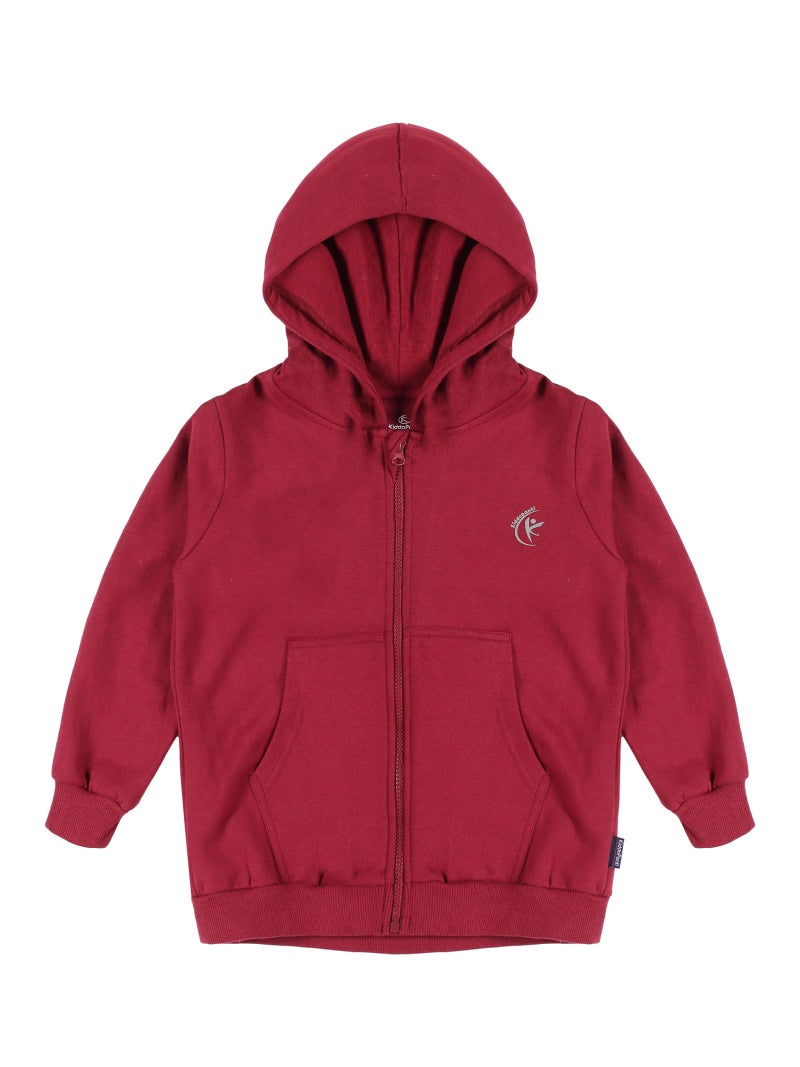 KiddoPanti Boys & Girls-Child Cotton Blend Solid Full Sleeve Zip Front Open Hooded Regular Sweatshirt, Maroon, 4-6Y - Image 1