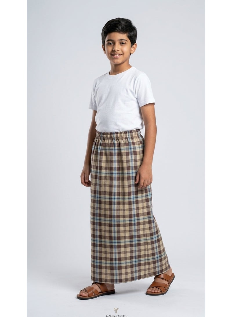 BHNS Boys’ elastic summer wrap robe — very comfortable and cool for kids. Light and soft boys’ izar-style robe, perfect for home, sleeping, or prayer time. - Image 1