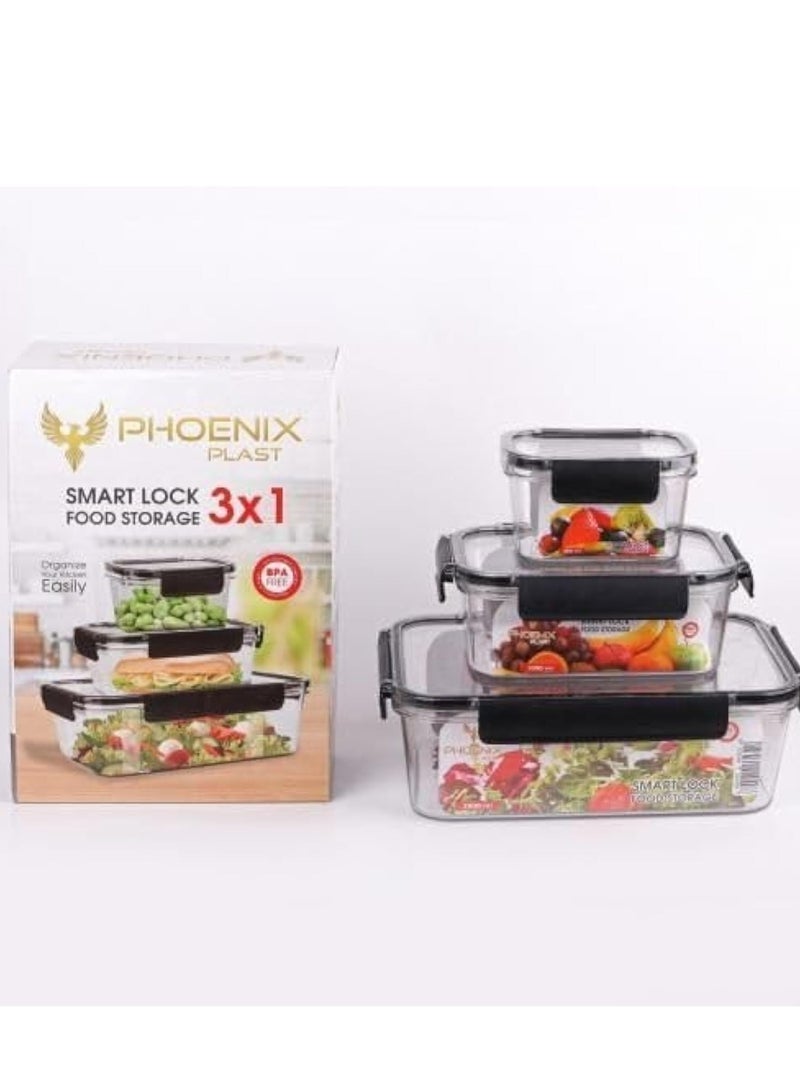 Phoenix Acrylic Food Storage Container Set, 3 Different Sizes, Airtight - Image 1