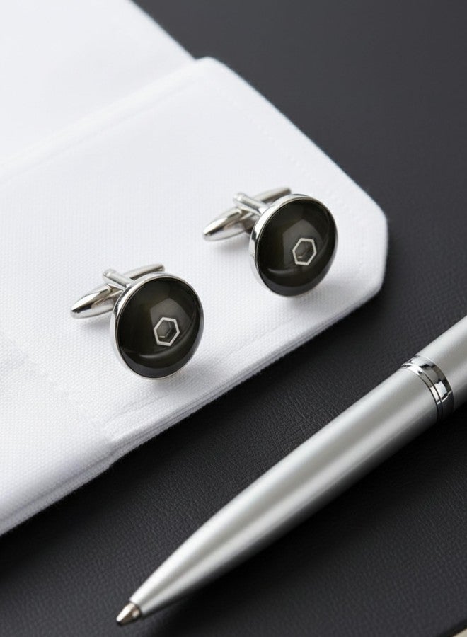 بريمسونس أزرار أكمام رجالية كلاسيكية مستديرة من بريمسونز®، مطلية بالمينا الداكنة وشعار معدني، إكسسوارات رسمية مستوحاة من الطراز القديم - أسود - Image 4