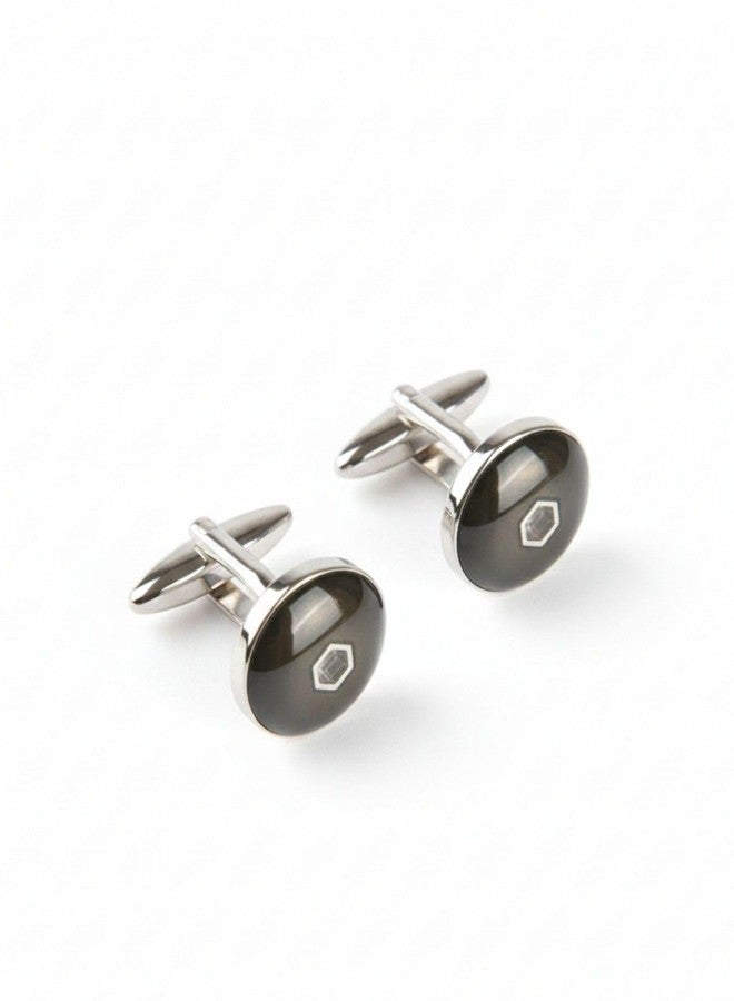 بريمسونس أزرار أكمام رجالية كلاسيكية مستديرة من بريمسونز®، مطلية بالمينا الداكنة وشعار معدني، إكسسوارات رسمية مستوحاة من الطراز القديم - أسود - Image 1