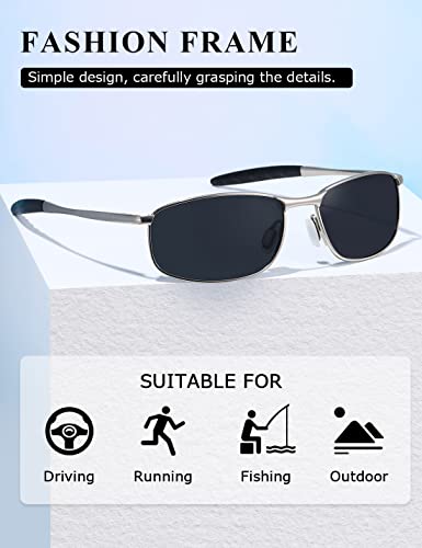 AEVOGUE Polarized Sunglasses For Men Rectangle Metal Frame Retro Sun Glasses AE0395 (2 Pack/Silver Frame Grey Lens+Silver Frame Blue Lens, 59) - Image 3
