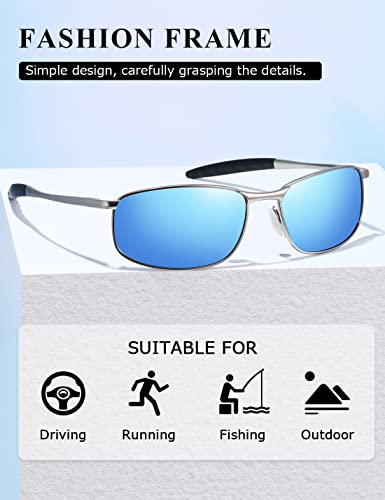AEVOGUE Polarized Sunglasses For Men Rectangle Metal Frame Retro Sun Glasses AE0395 (2 Pack/Silver Frame Grey Lens+Silver Frame Blue Lens, 59) - Image 4