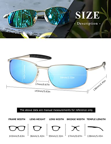 AEVOGUE Polarized Sunglasses For Men Rectangle Metal Frame Retro Sun Glasses AE0395 (2 Pack/Silver Frame Grey Lens+Silver Frame Blue Lens, 59) - Image 5
