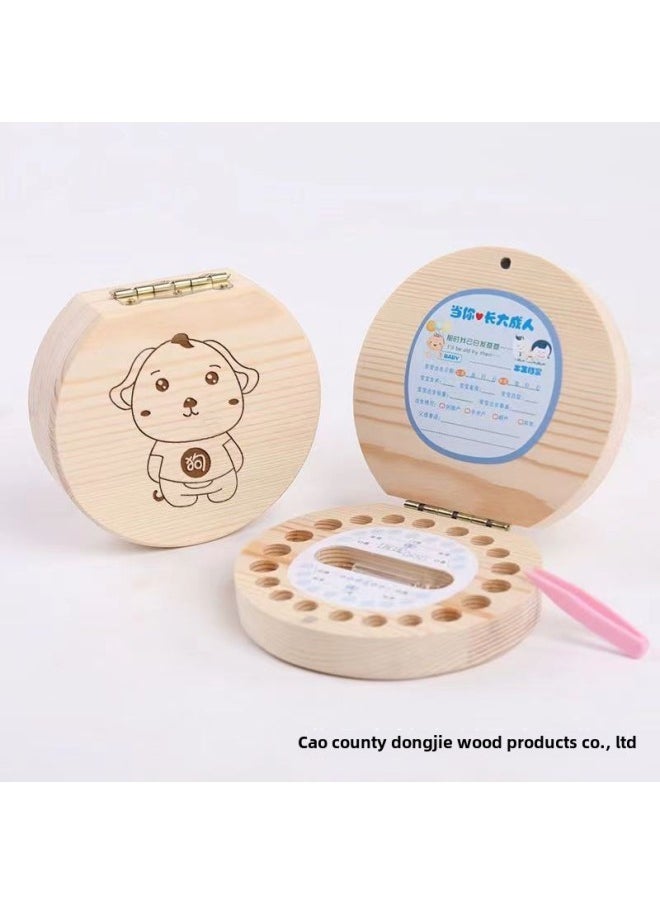 Creative Beech Deciduous Teeth Box Wooden Round Jewelry Ring Packaging Box Children's Replacement Teeth Deciduous Teeth Storage Box-Color:Dog  - Image 1