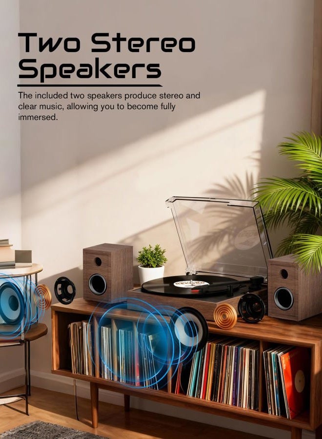 Retrolife Vinyl Record Player with External Stereo Speakers Vintage Turntable for Vinyl Records LP Players Support Wireless Playback 2 Speed Auto Stop RCA Out Walnut - Image 2