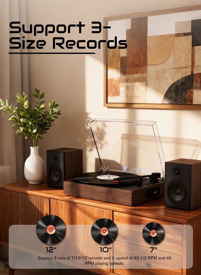Retrolife Vinyl Record Player with External Stereo Speakers Vintage Turntable for Vinyl Records LP Players Support Wireless Playback 2 Speed Auto Stop RCA Out Walnut - Image 4
