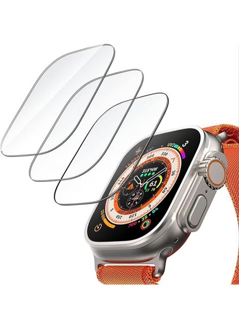 Tempered Glass Screen Protector for Apple Watch Ultra/Ultra 2 - 3 Pack Anti-scratch Protective Full Coverage Waterproof Bubble-Free HD 9H Clear Film for Watch Display Screen Accessories 49mm