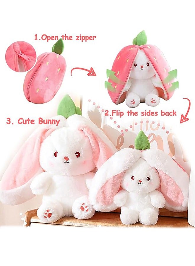 Organizer Adorable Strawberry Bunny Plush Transforming into a Rabbit Muppet Fruit Doll for Endless Fun, Carrot That Turns Into Ears Bunnies Plushies Toy Cute Stuffy Doll Girlfriend Gift - Image 3