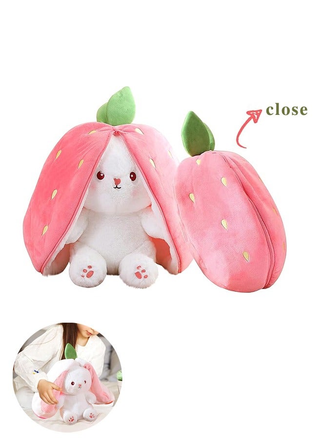Organizer Adorable Strawberry Bunny Plush Transforming into a Rabbit Muppet Fruit Doll for Endless Fun, Carrot That Turns Into Ears Bunnies Plushies Toy Cute Stuffy Doll Girlfriend Gift - Image 1