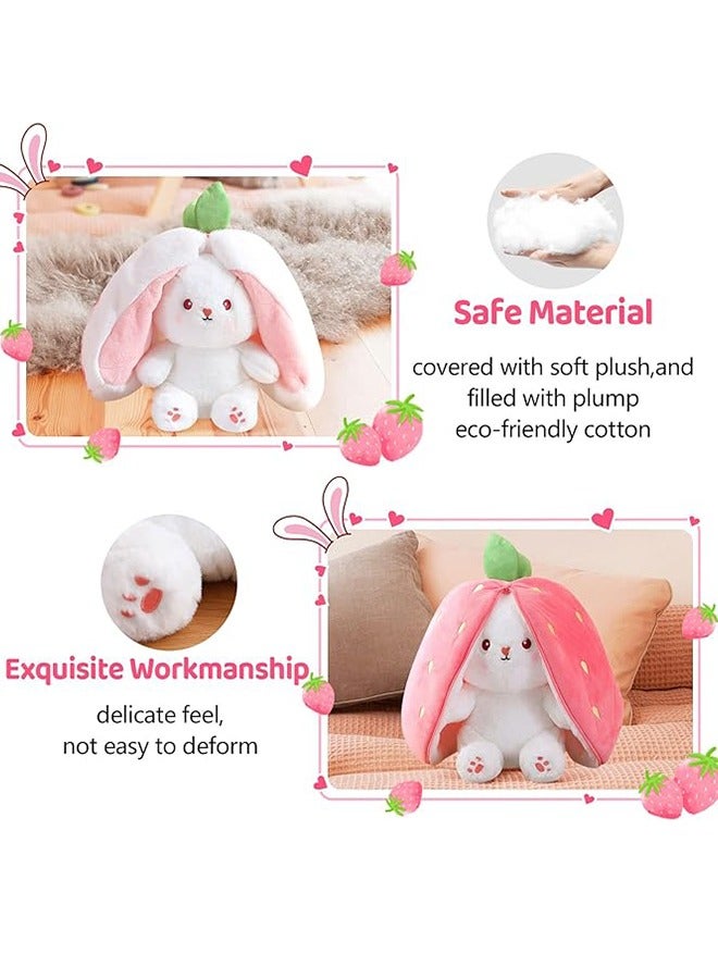 Organizer Adorable Strawberry Bunny Plush Transforming into a Rabbit Muppet Fruit Doll for Endless Fun, Carrot That Turns Into Ears Bunnies Plushies Toy Cute Stuffy Doll Girlfriend Gift - Image 4