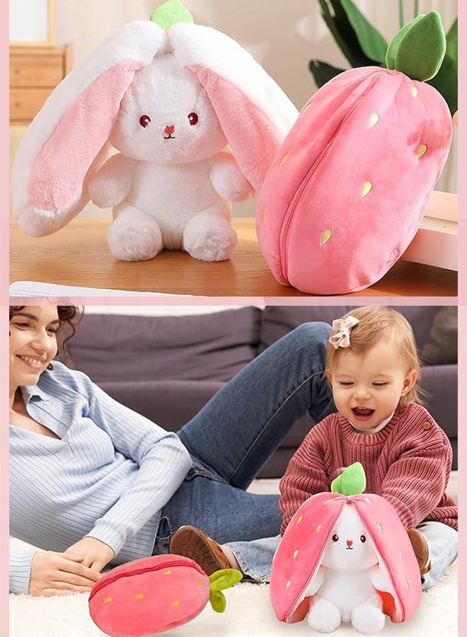 Organizer Adorable Strawberry Bunny Plush Transforming into a Rabbit Muppet Fruit Doll for Endless Fun, Carrot That Turns Into Ears Bunnies Plushies Toy Cute Stuffy Doll Girlfriend Gift - Image 5